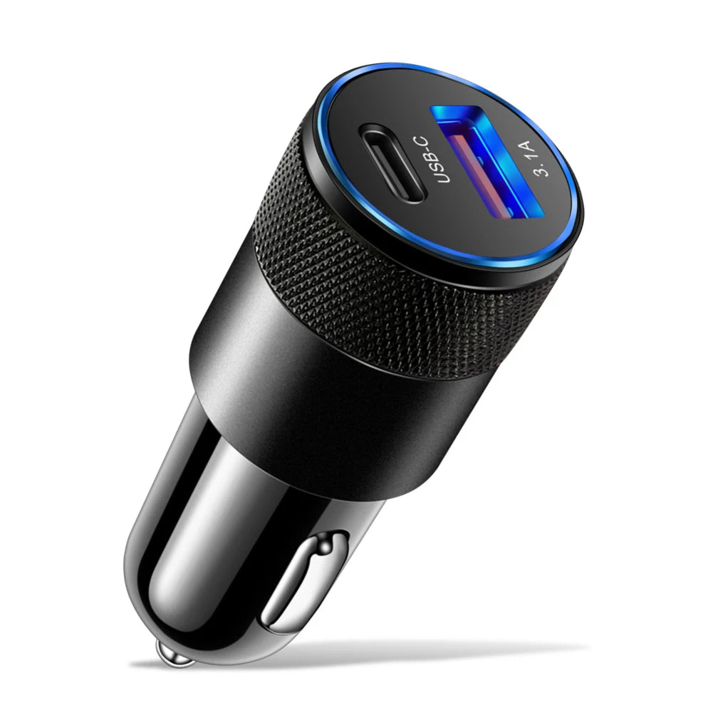Adaptateur voiture, allume cigare vers USB-C et USB 30W